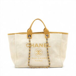 Chanel Deauville Straw Leather Chain Tote Bag Yellow